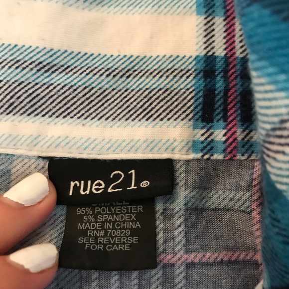 Rue21 White and Blue Button Down Flannel - Picture 3 of 4